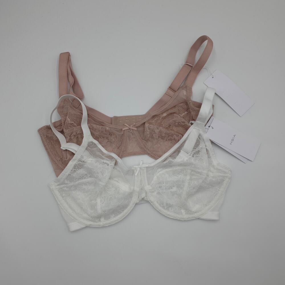 HSIA Bundle of Two Enchante Unlined Lace Underwire Bra in White Pink Size 34DDD